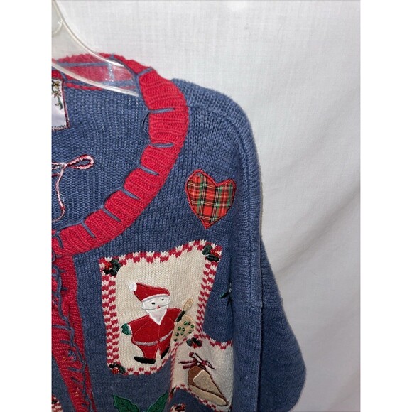 Tiara Women’s Christmas Cardigan Sz XL Blue Colorblock Seasonal Going Out Party - Picture 3 of 12